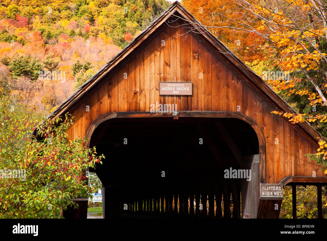 Woodstock middle bridge woodstock vermont hi-res stock photography and