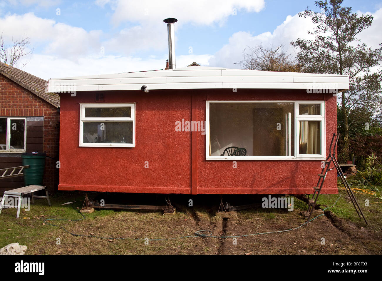 style mobile home or Static caravan Hampshire England. Stock Photo