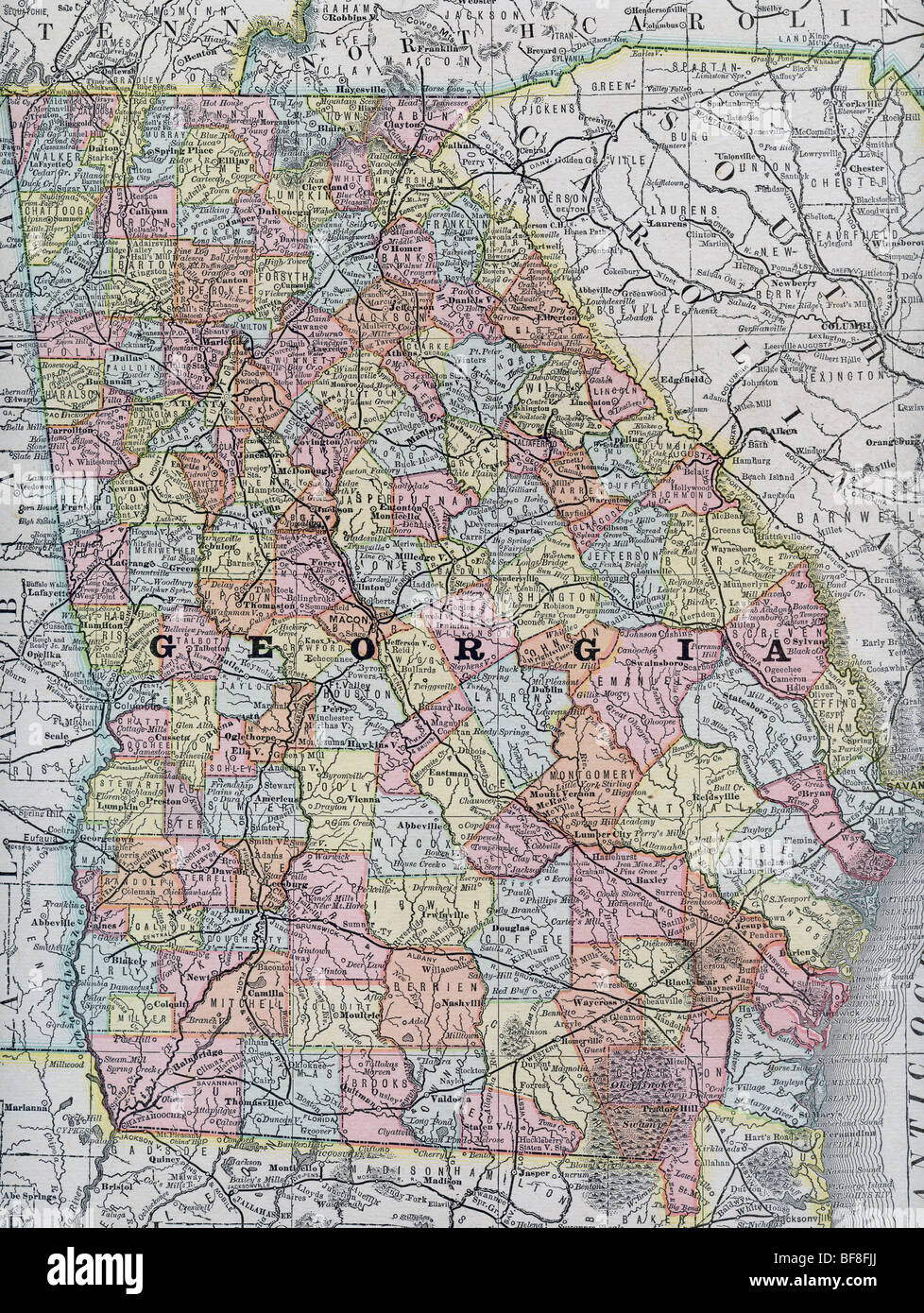 Original old map of from 1884 geography textbook Stock Photo