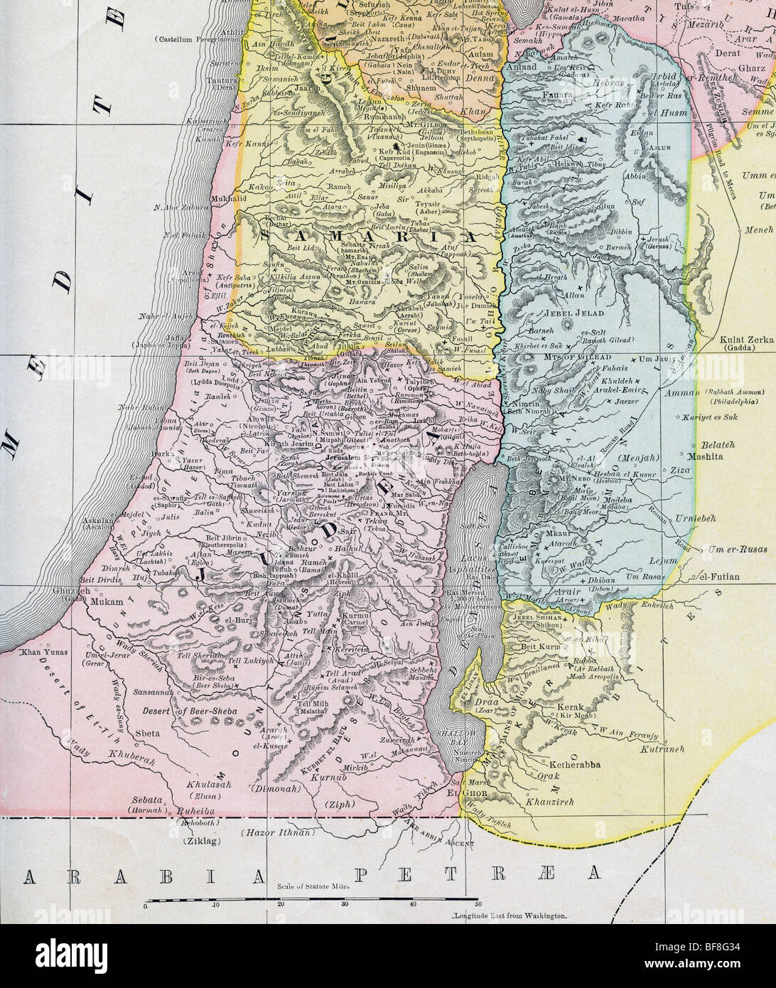 Original old map of Palestine from 1884 geography textbook Stock Photo