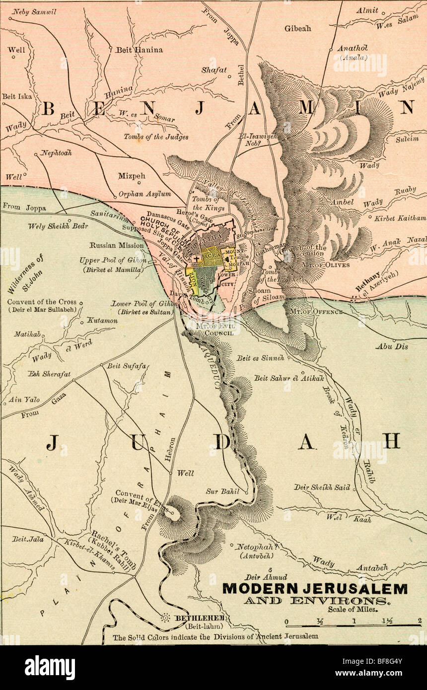 Original old map of Jerusalem from 1884 geography textbook Stock Photo Alamy