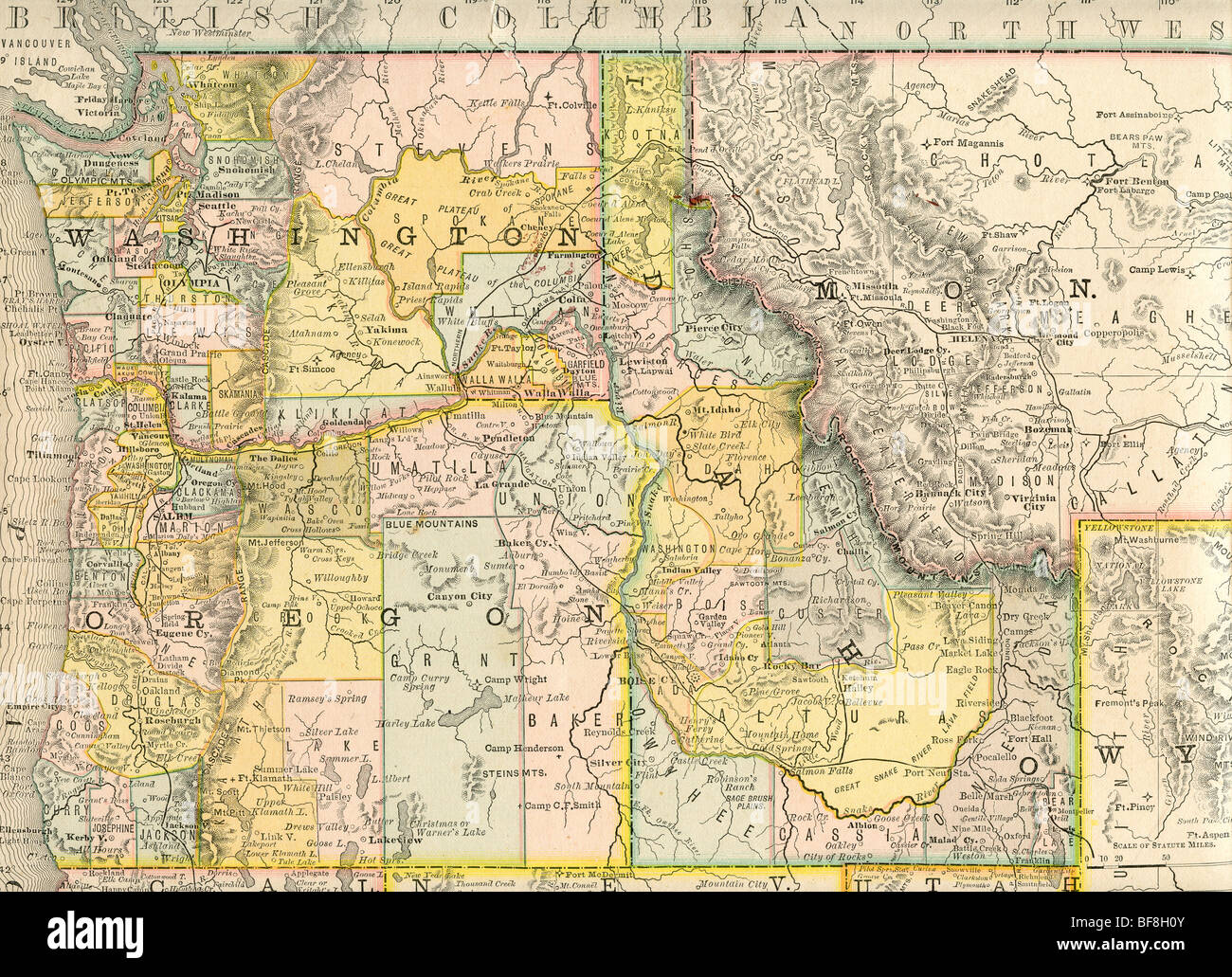 Original Old Map Of Northwest United States From 1884 Geography