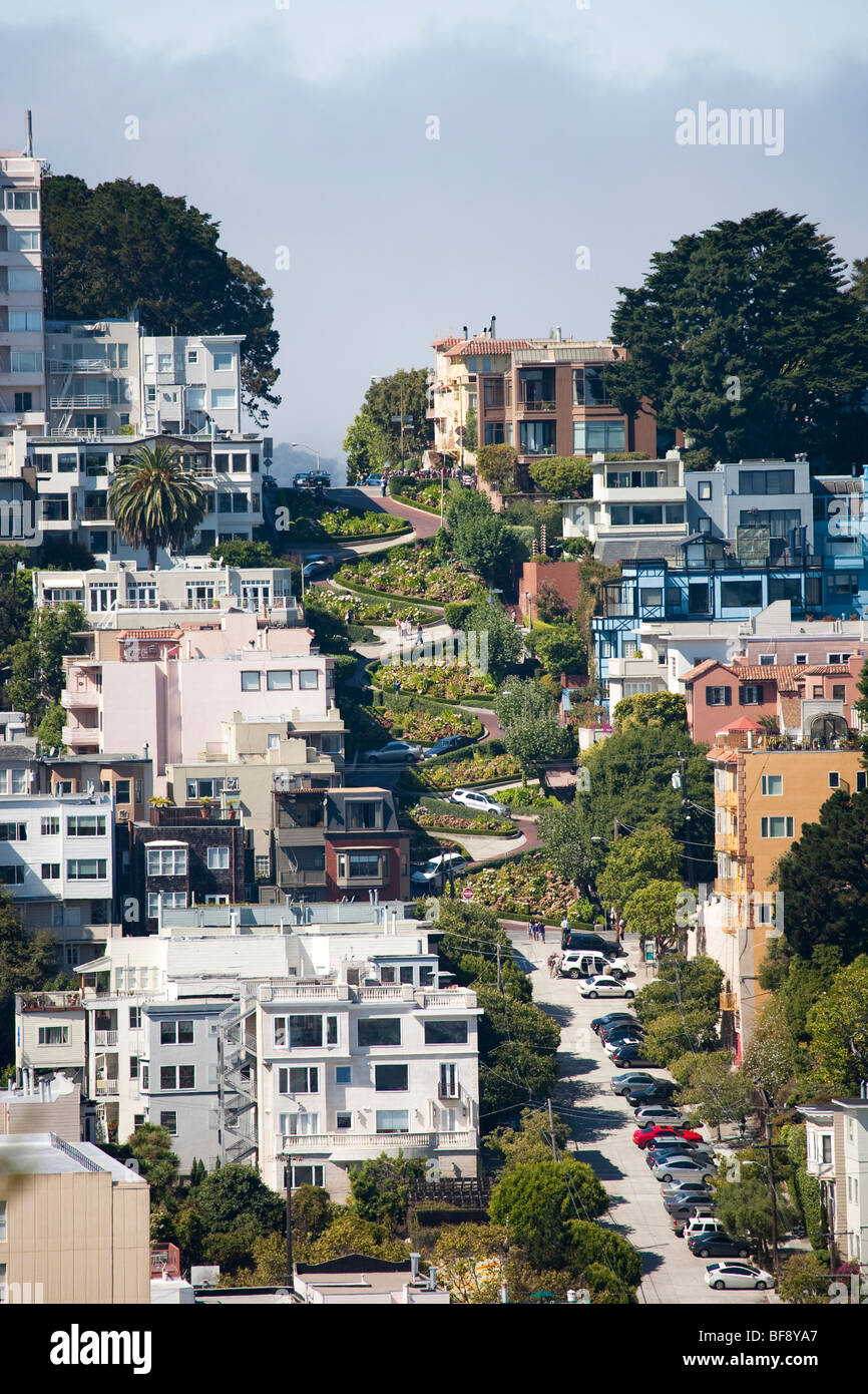 View to San Francisco with Lombard Street, California, USA Stock Photo