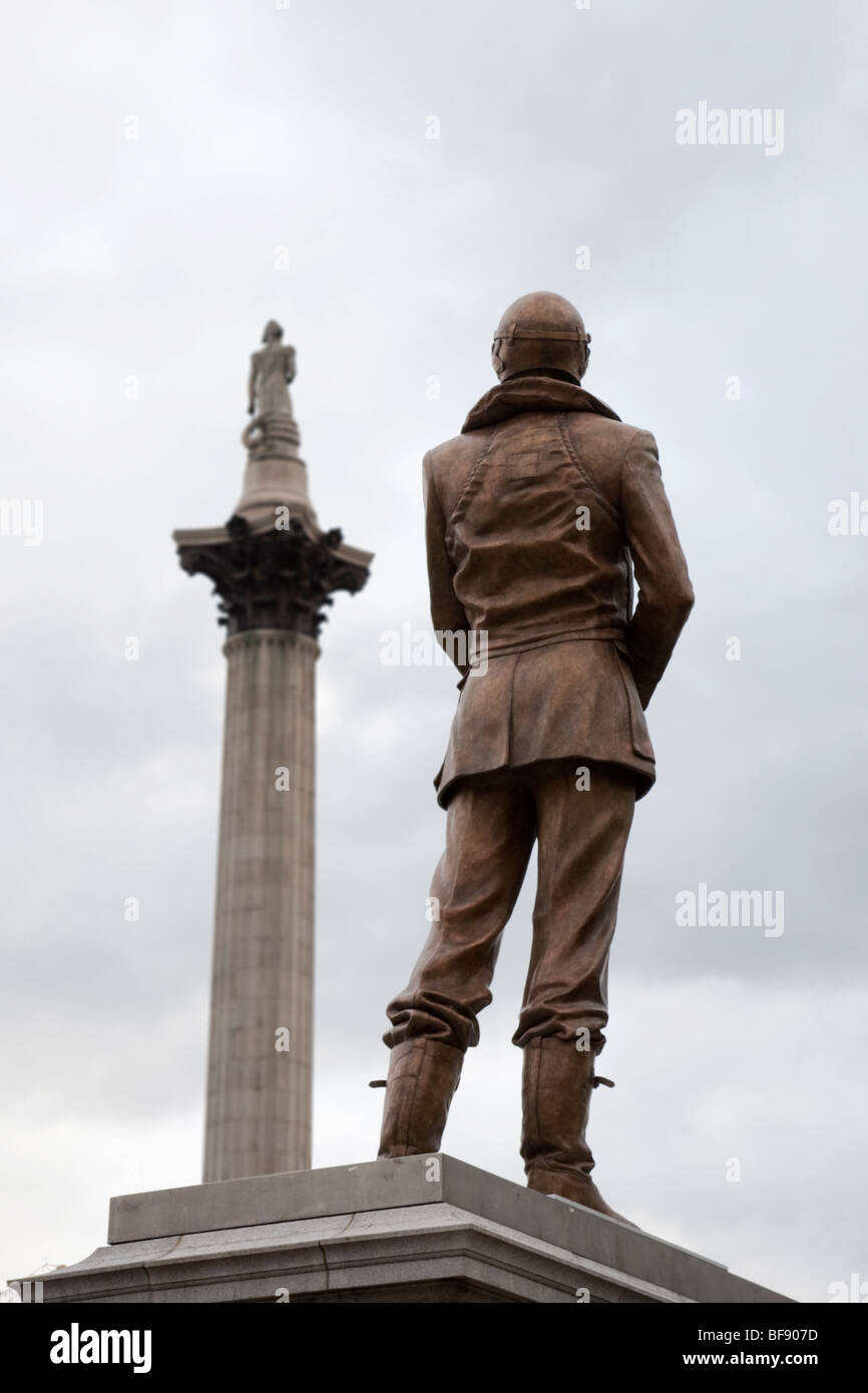 Sir Keith Park RAF statue in Trafalgar square looking towards Nelson's column Stock Photo