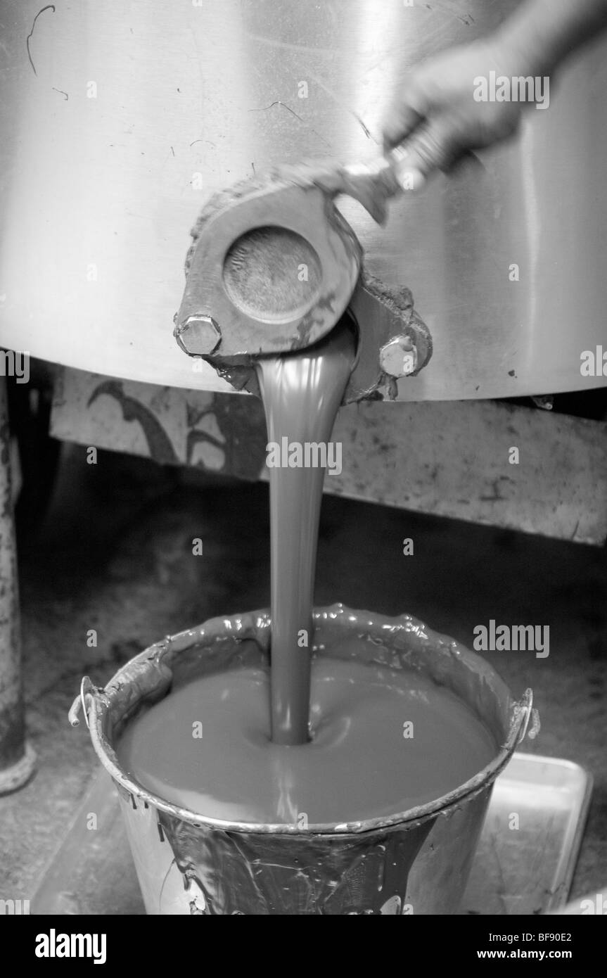 liquid chocolate at Candy Factory in Baltimore Stock Photo