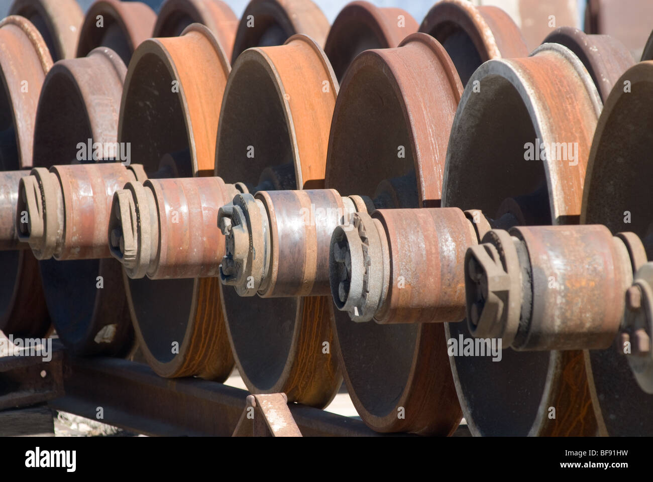 Rail car wheels Maryland Midland Railroad Union Bridge MD Stock