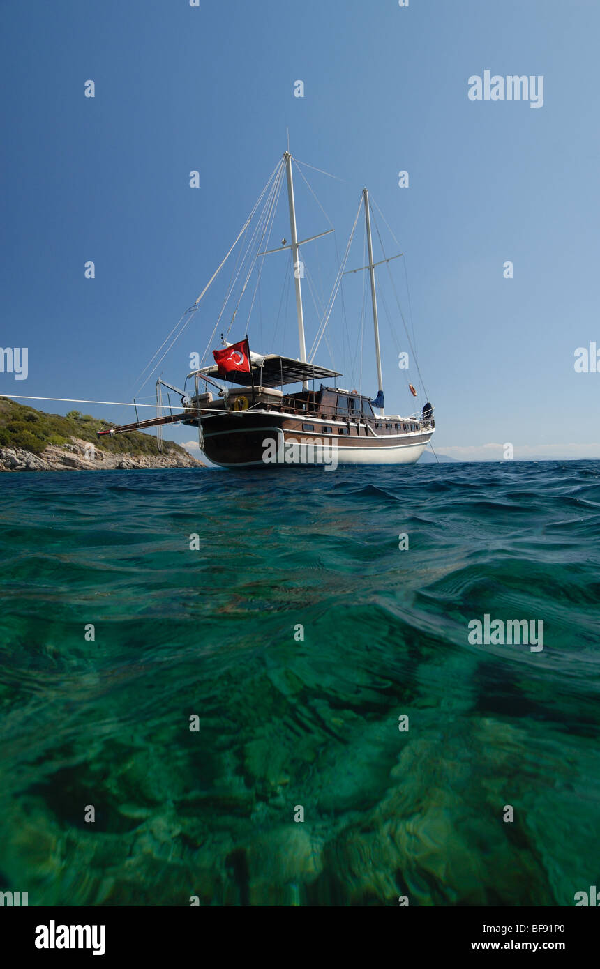 wooden sailboat at the Mediterranean sea Bodrum Stock Photo