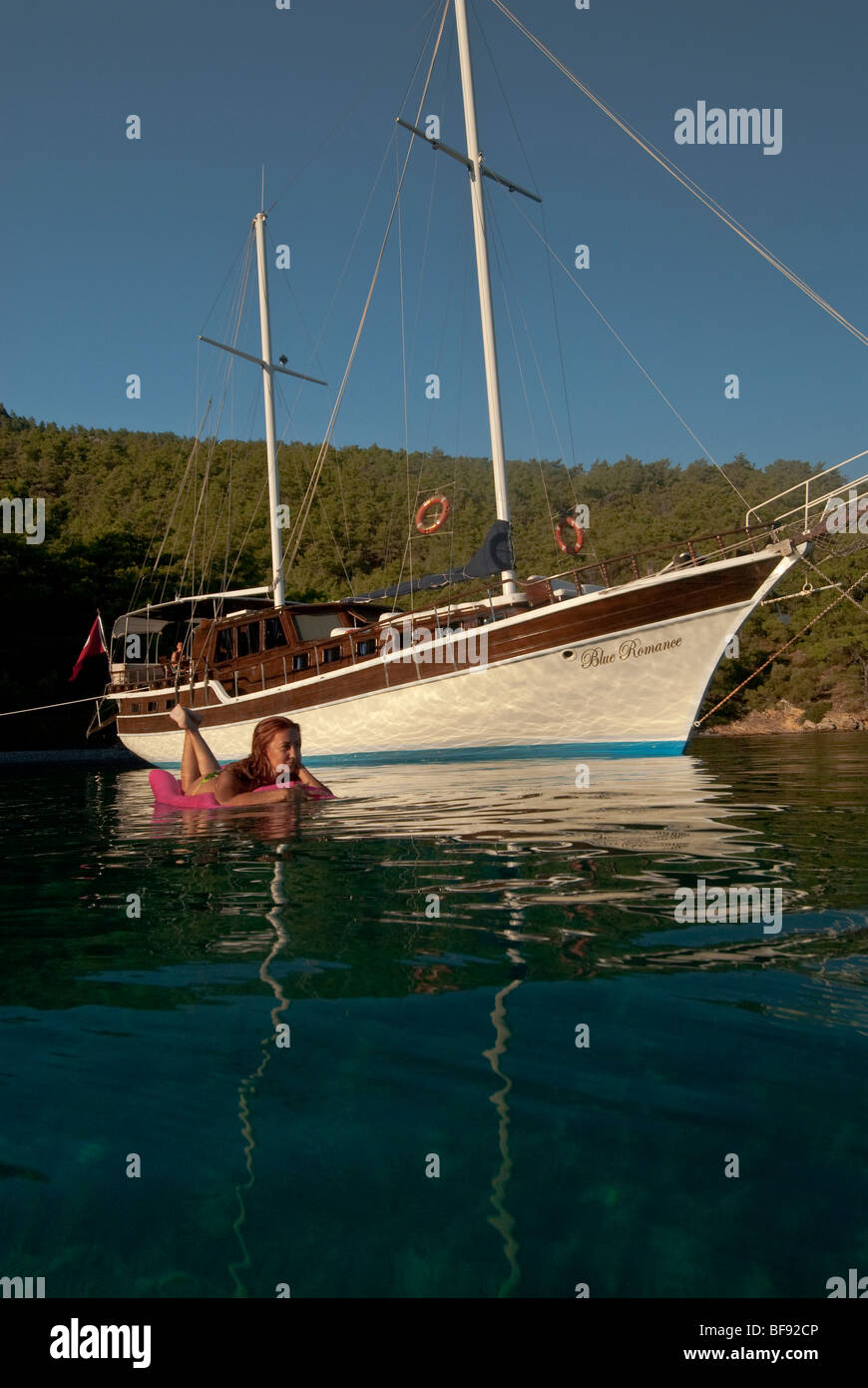 wooden sailboat at the Bodrum coast,Turkey Stock Photo