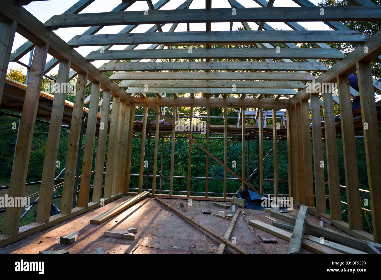 New roof construction built for a house extension in Sussex, England, UK 2009 Stock Photo