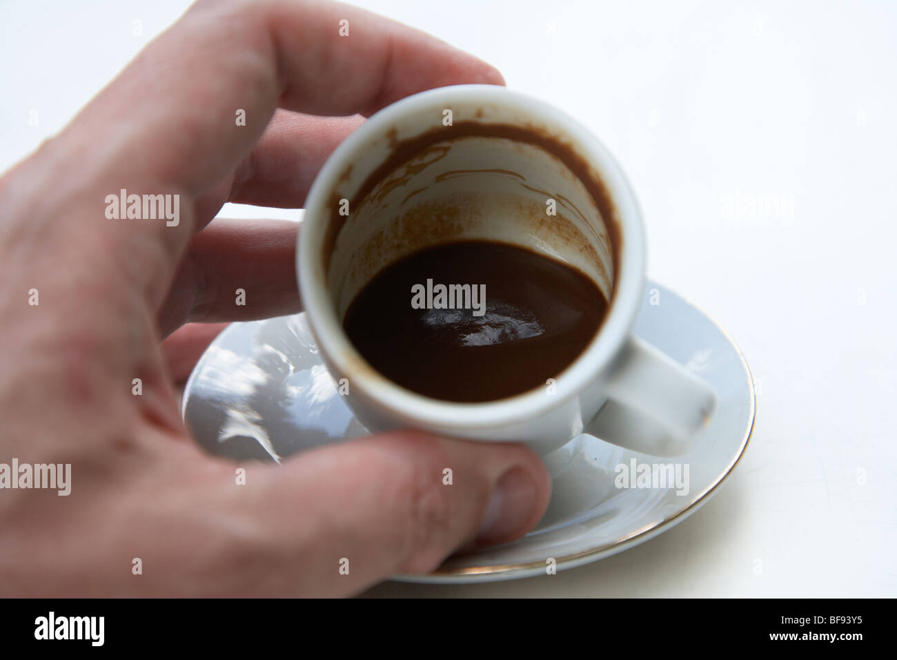 examining the sludge dregs of turkish coffee known as cypriot coffee in the republic of cyprus europe Stock Photo