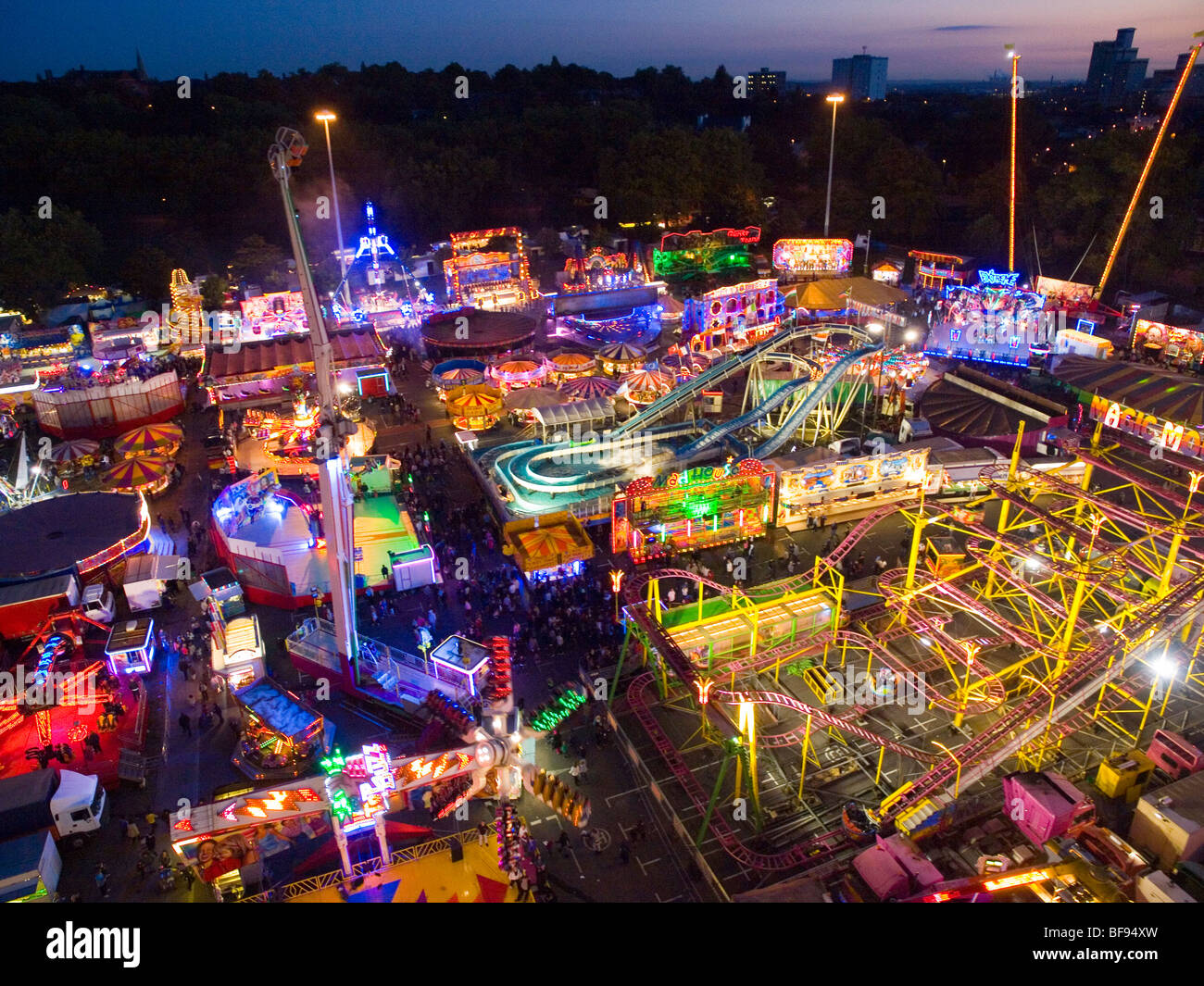 An aerial view of Goose Fair in Nottingham, Nottinghamshire England UK