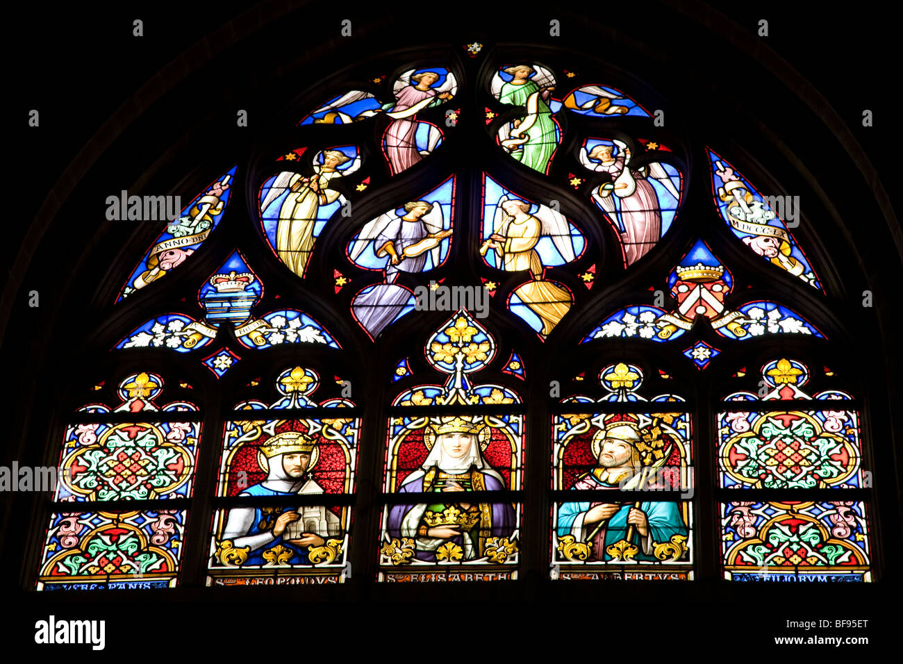 Stained Glass Window, Brussels Cathedral; Belgium, Europe Stock Photo
