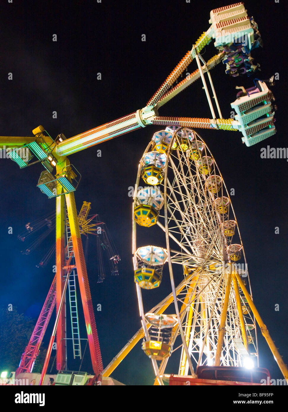 Colourful rides at Goose Fair in Nottingham, Nottinghamshire England UK