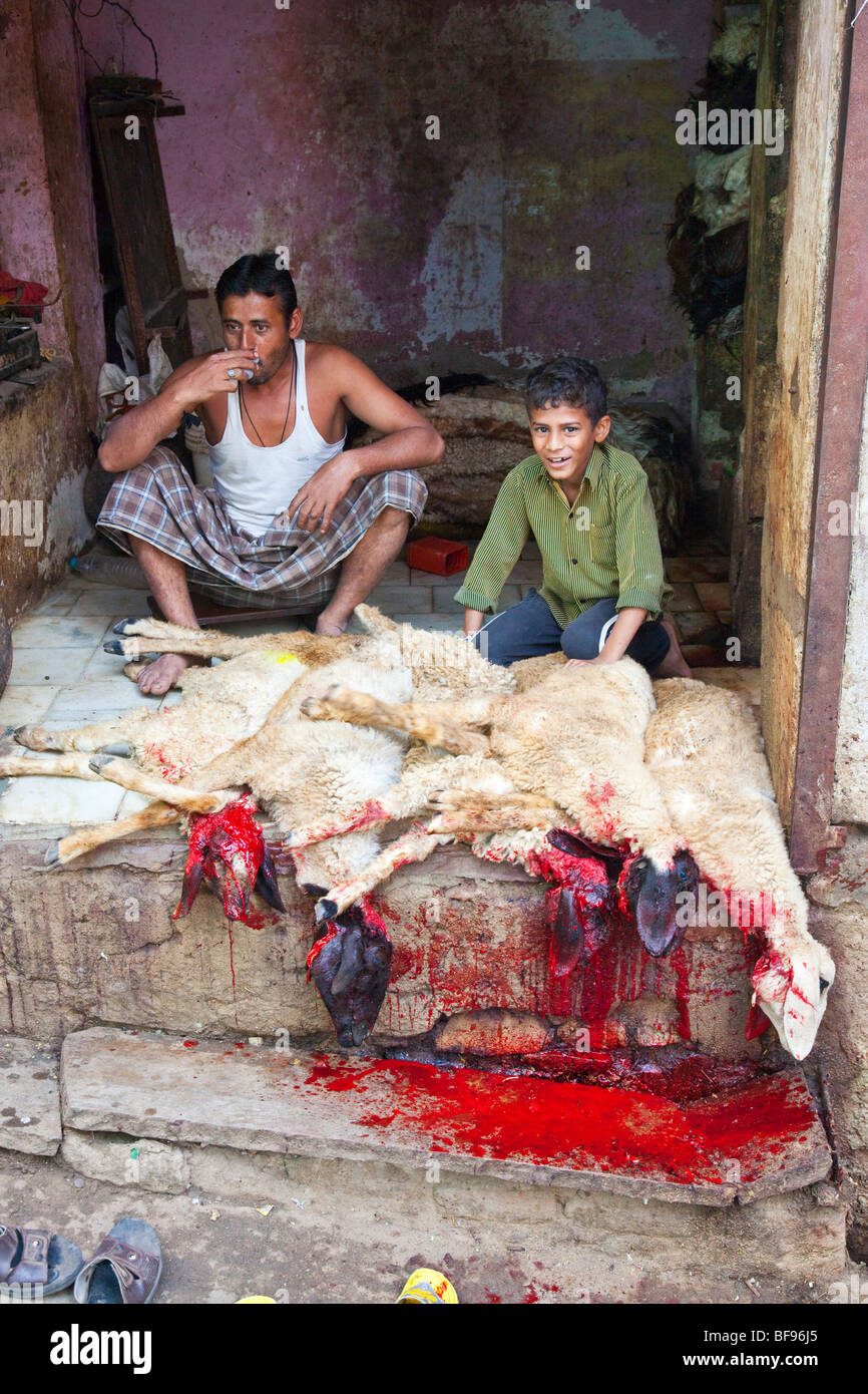 Butchers in Ajmer in Rajasthan India Stock Photo
