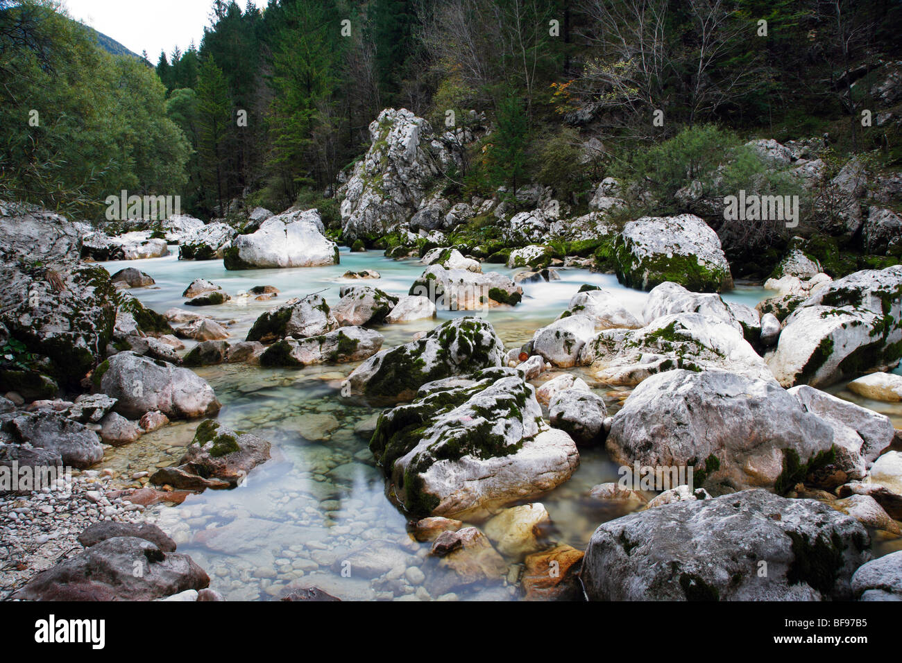 River Soca in Slovenia in fall Stock Photo