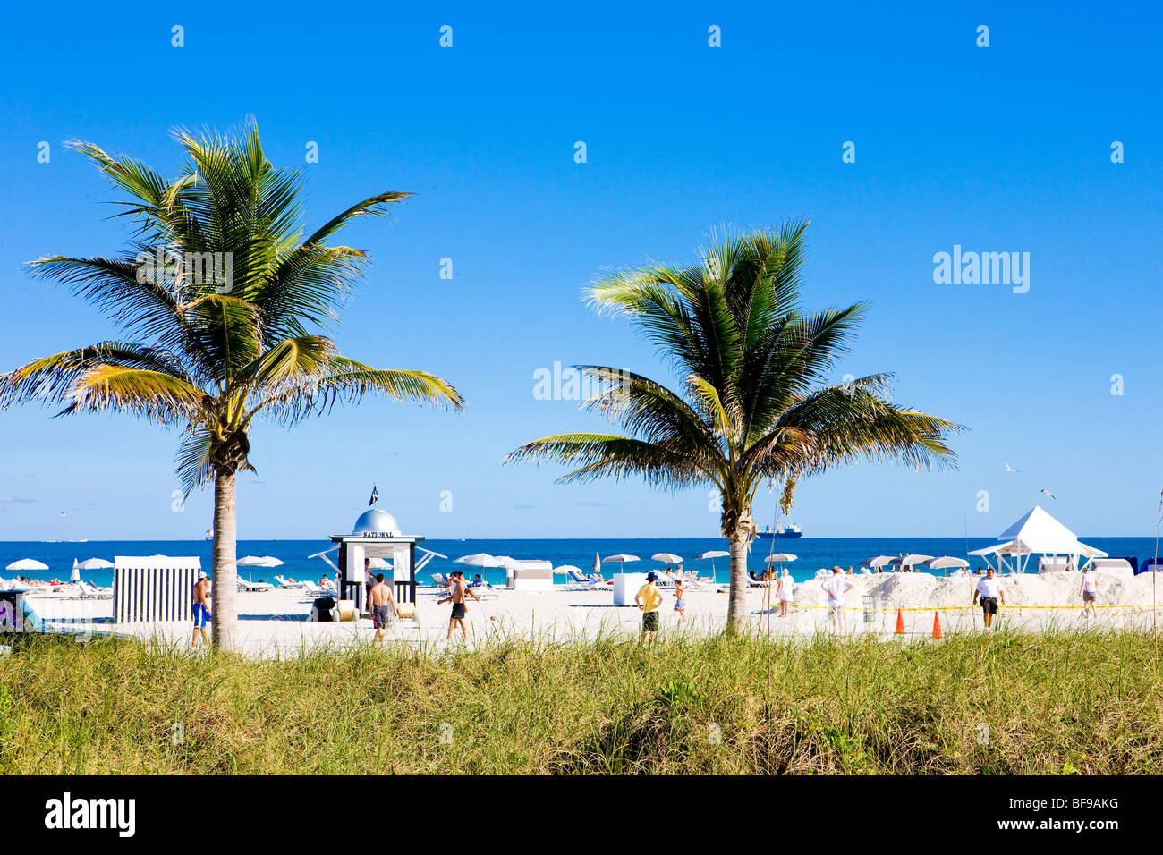 people on the beach, Miami Beach, Florida, USA Stock Photo