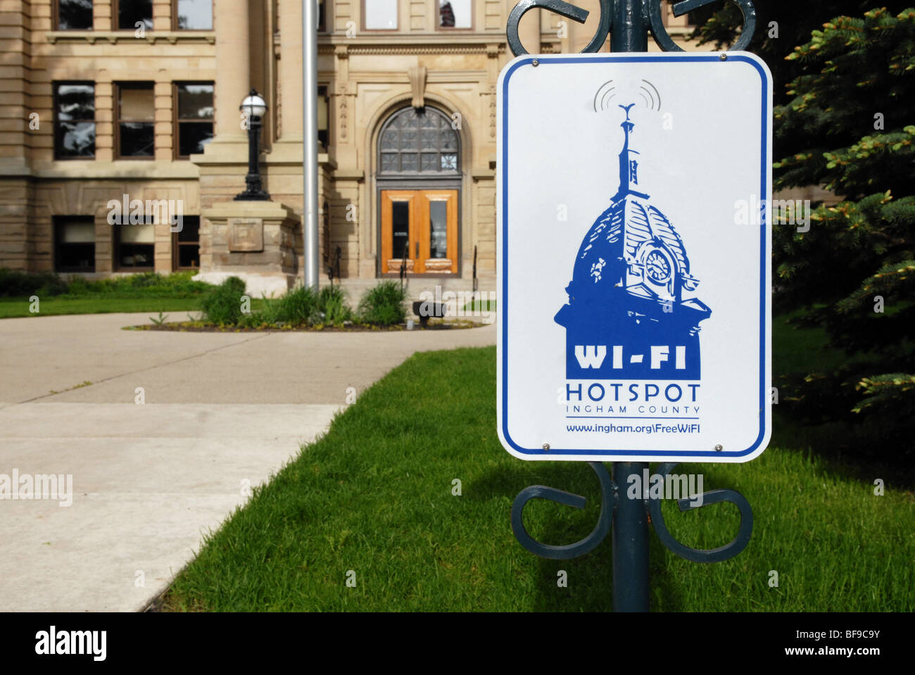 The Ingham County courthouse at Mason, Michigan is a wi-fi hotspot, offering free internet for the public Stock Photo