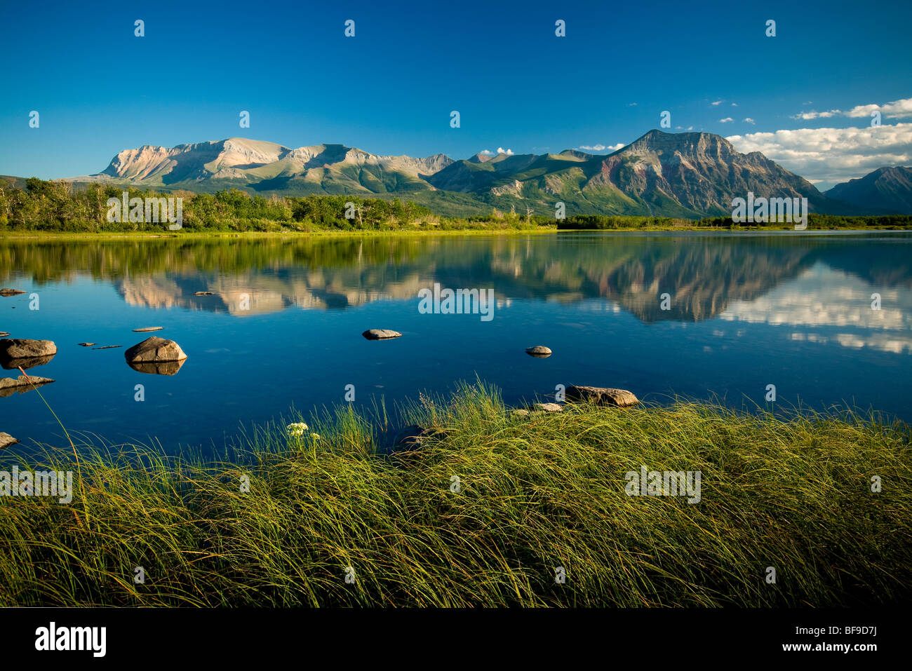 Sofa mountain and Vimy Ridge viewed from lower Waterton Lake, Waterton Lakes National Park, Alberta, Canada Stock Photo