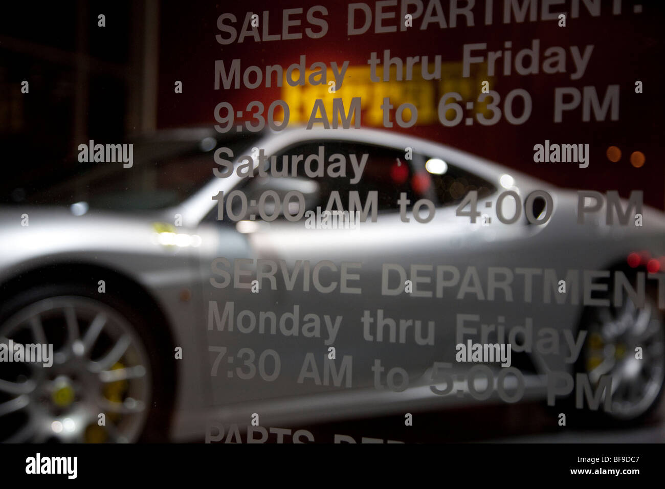 Ferrari sports cars in showroom, Seattle, Washington Stock Photo