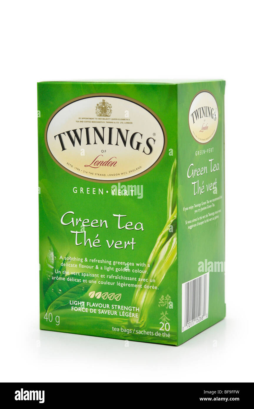 Box of Green Tea Teabags Stock Photo