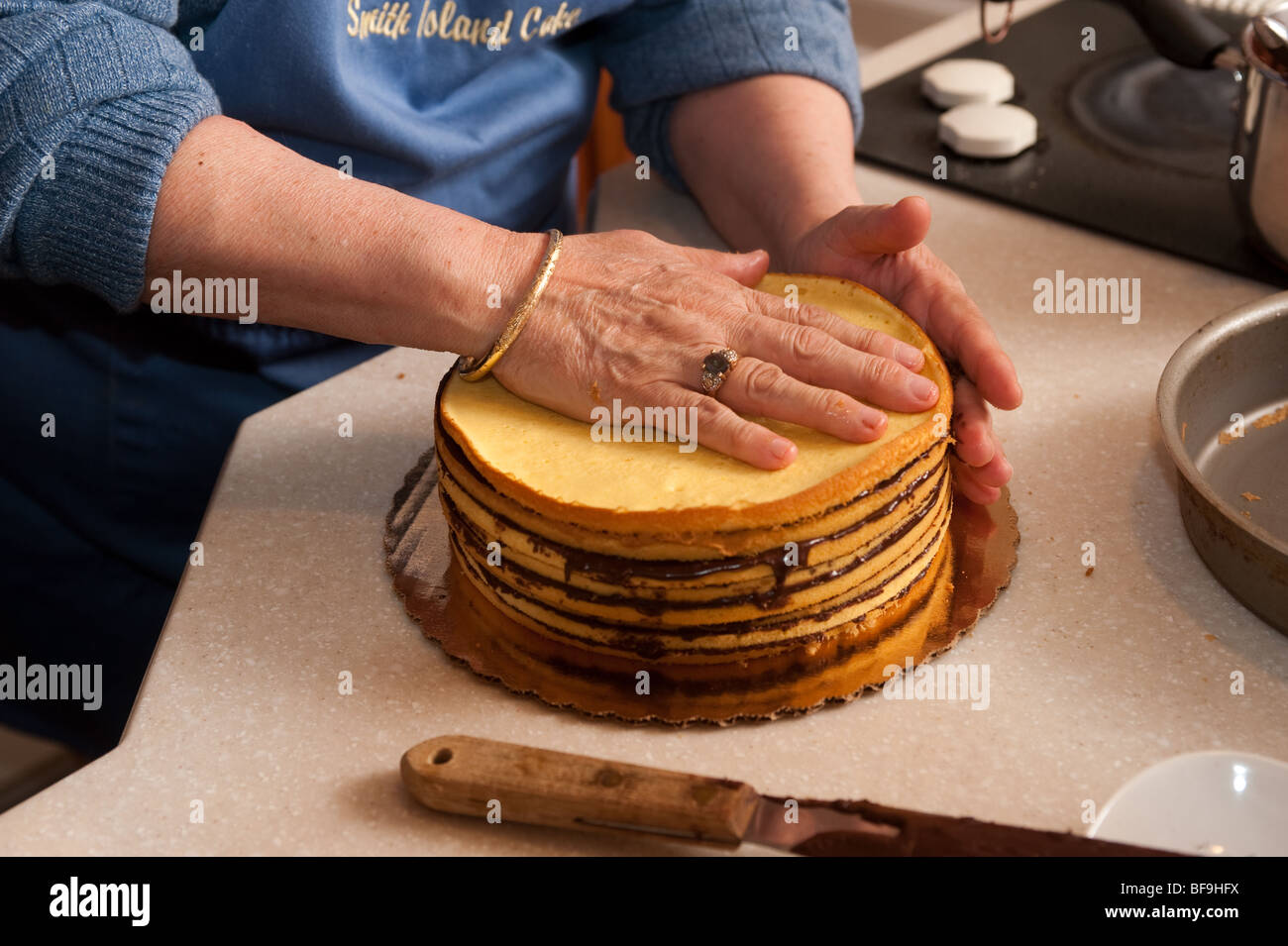 Smith Island Cake by Mary Ada Marshall , Tylerton Maryland Stock Photo