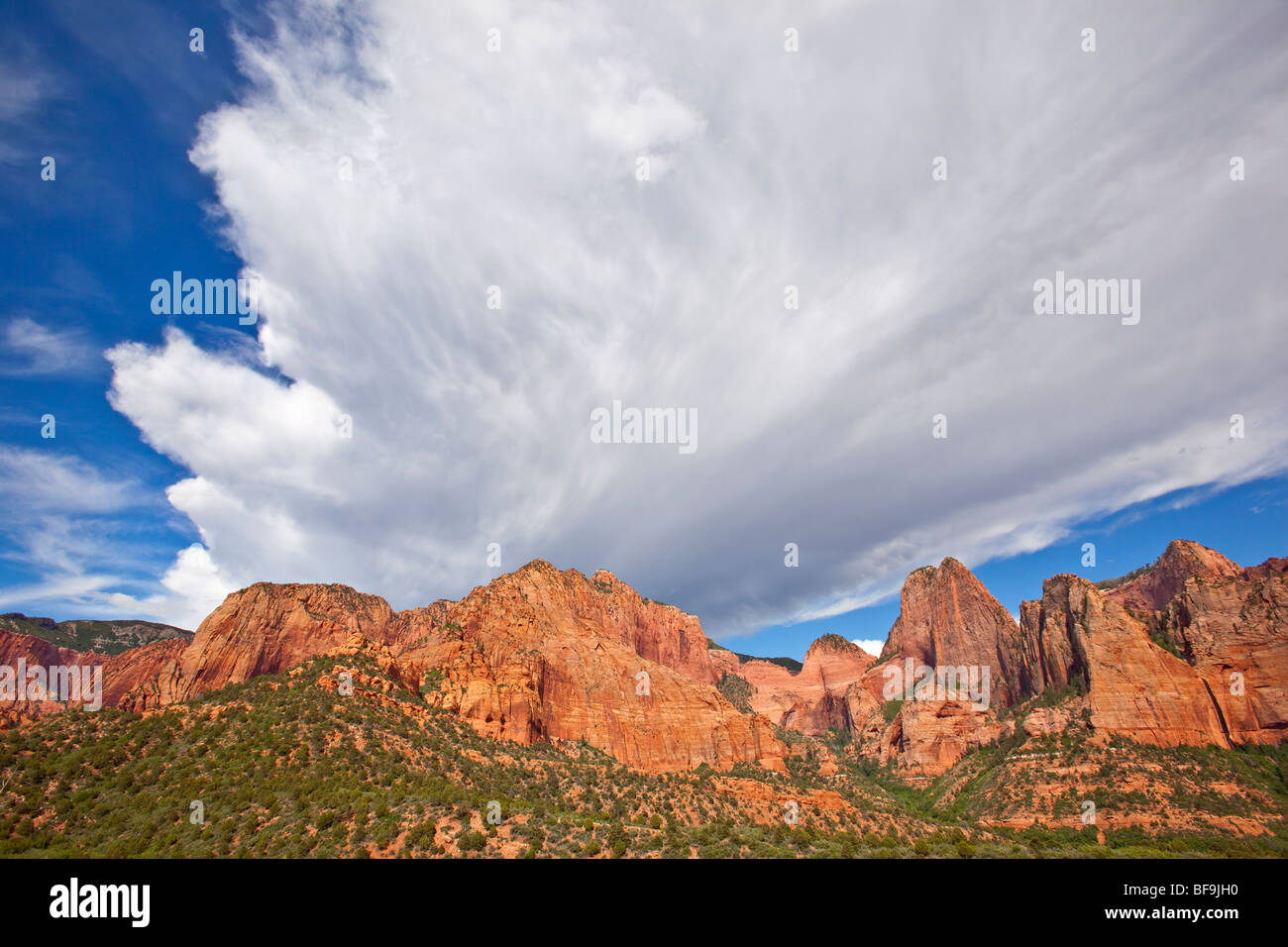 Thunderstorm clouds above cliffs at Kolob Canyons area of Zion National Park, Utah, USA Stock Photo