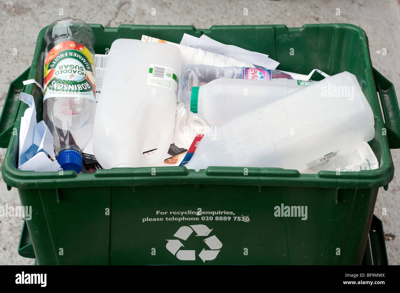 Residential recycling box, London, England, UK Stock Photo