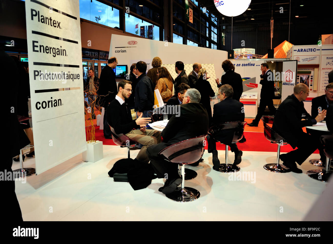 Paris, France, Business Meeting, Construction Equipment Trade Show, Salon Batimat, Dupont Corporation Display, Green Energy, solar business Stock Photo