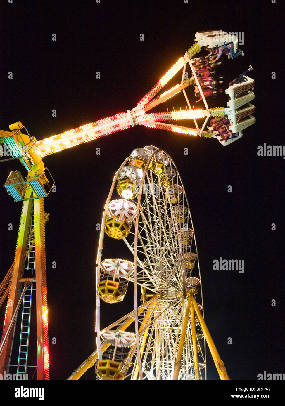 Colourful rides at Goose Fair in Nottingham, Nottinghamshire England UK