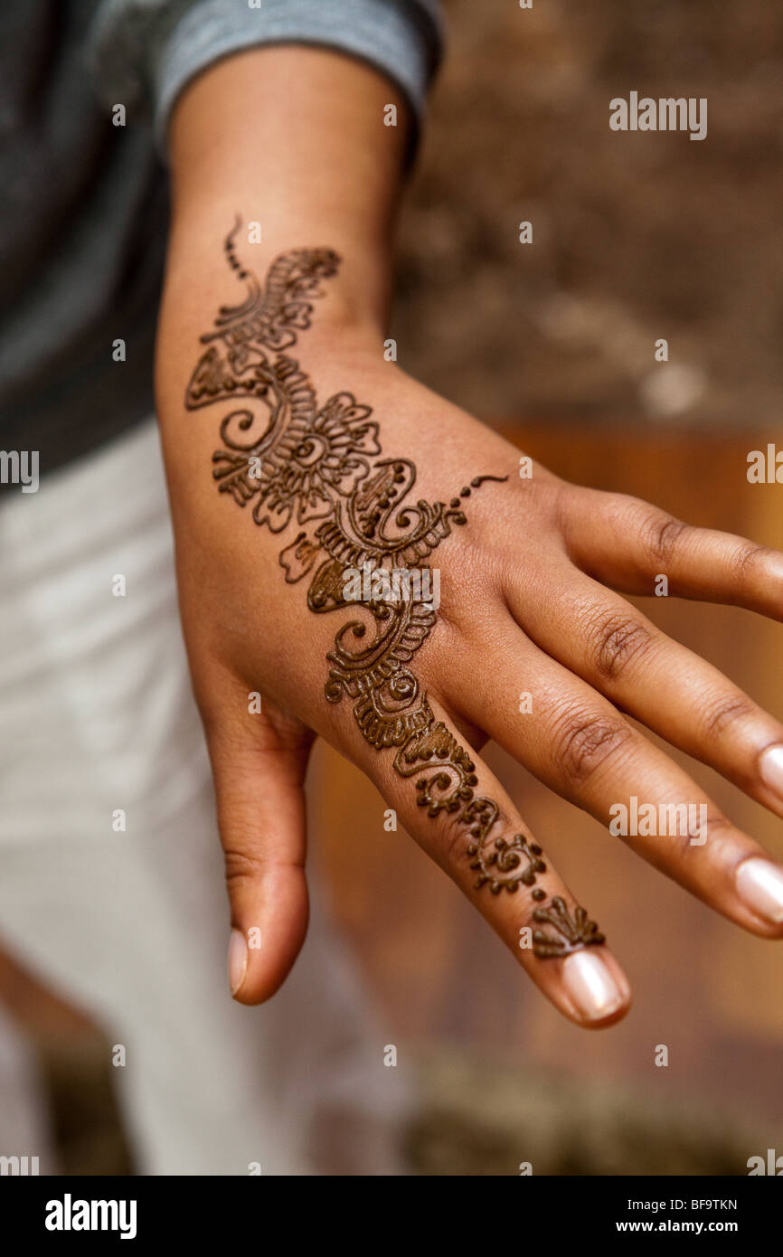 Henna on Asian hand Stock Photo