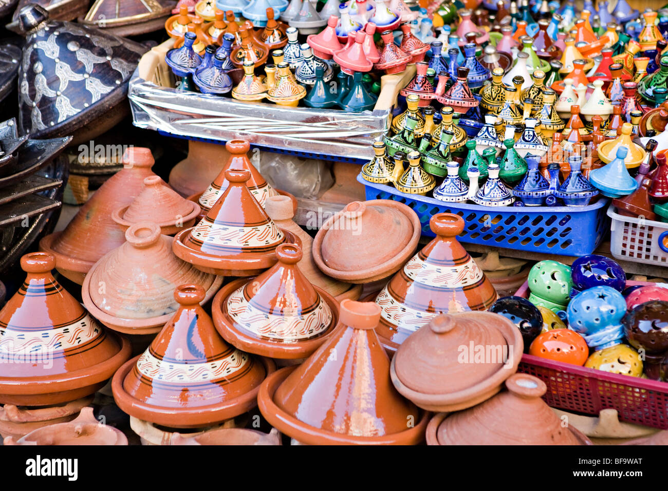 Moroccan souvenirs, at Marrakech Medina market Stock Photo