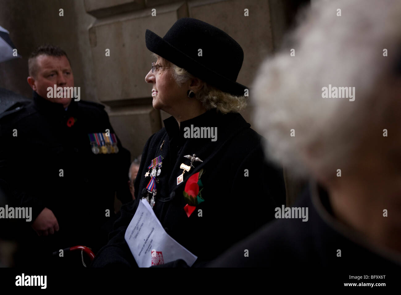 War widows and friends gathered at The Cenotaph in the annual act of Remembrance for those killed in Wars Stock Photo
