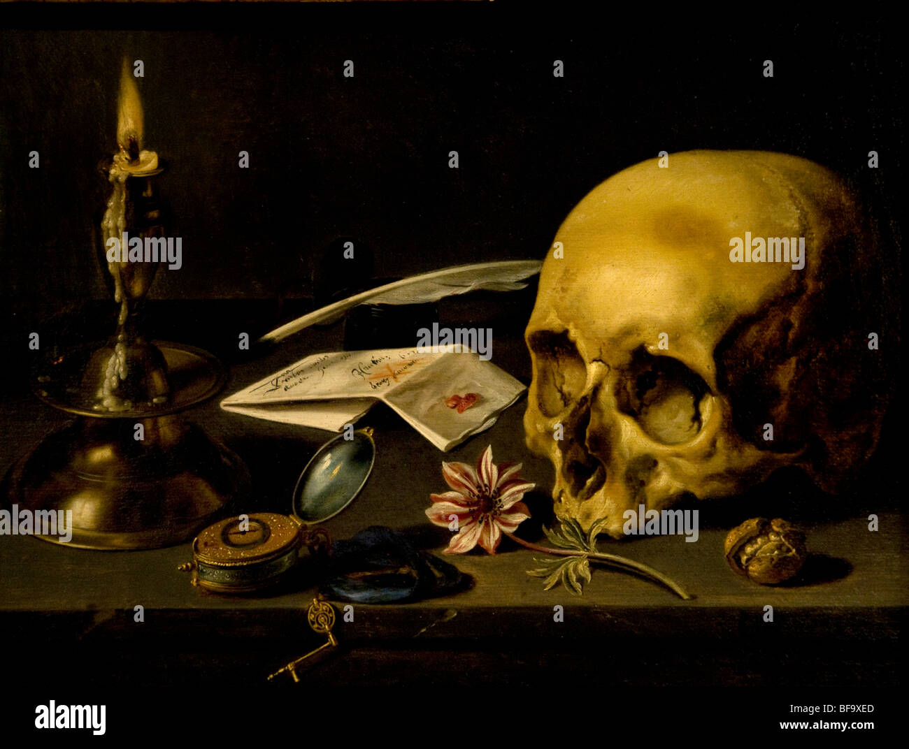 Pieter Claesz 1660 Vanitas still live skull letter watch Museum Netherlands Stock Photo