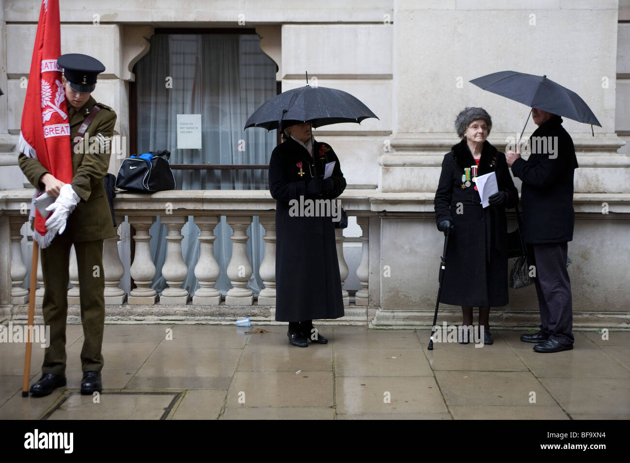 War widows and friends gathered at The Cenotaph in the annual act of Remembrance for those killed in Wars Stock Photo