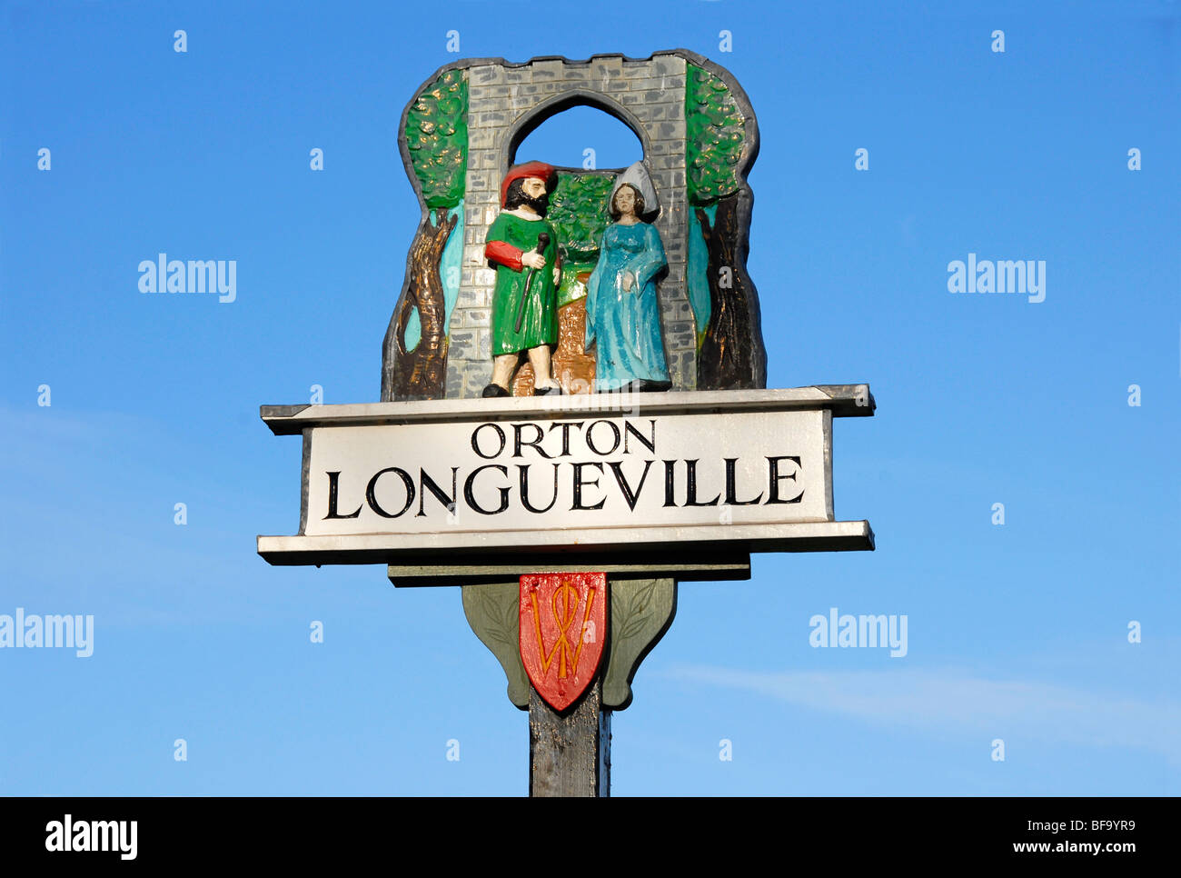Village sign, Orton Longueville, Cambridgeshire, England Stock Photo
