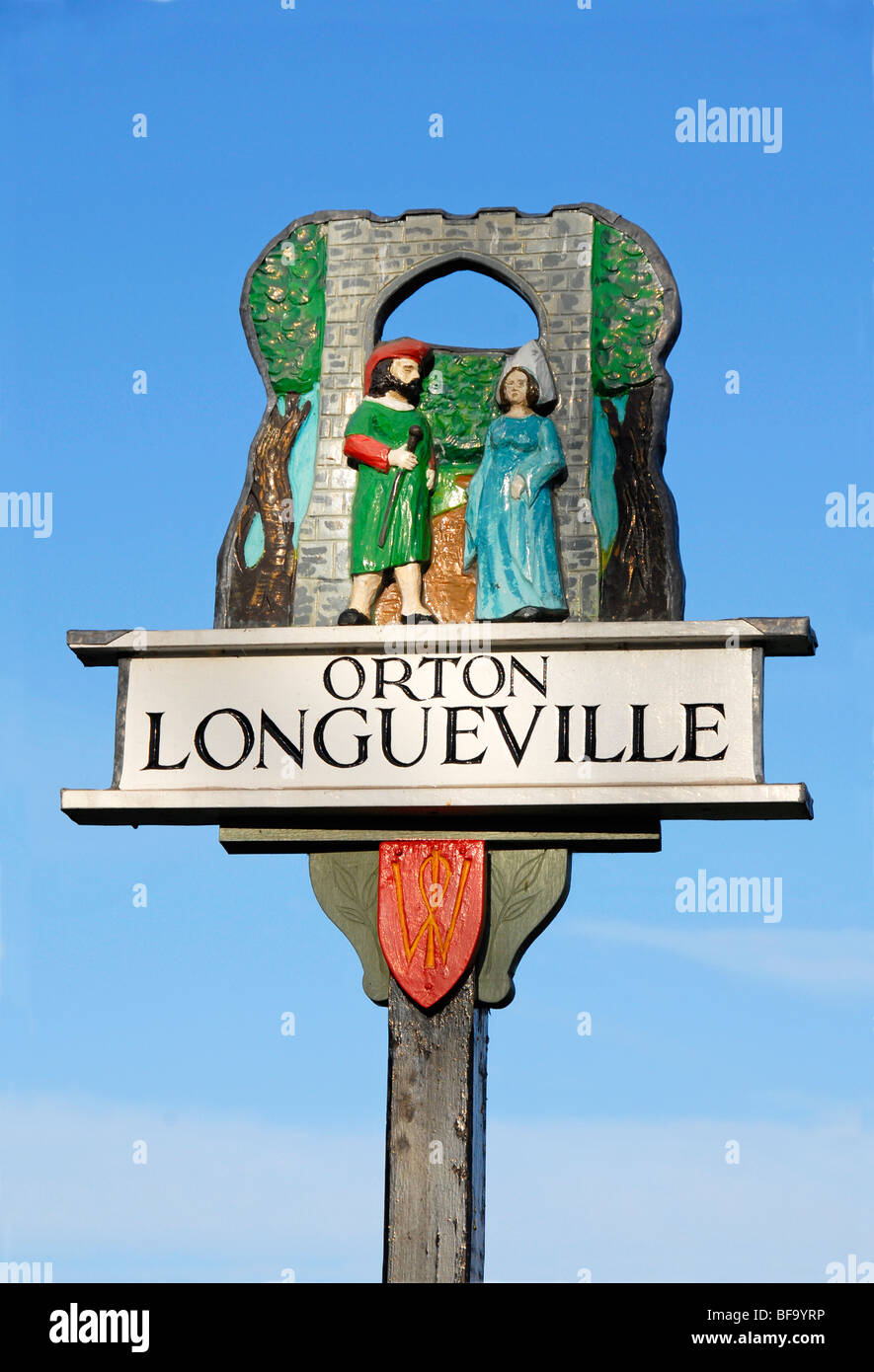 Village sign, Orton Longueville, Cambridgeshire, England Stock Photo