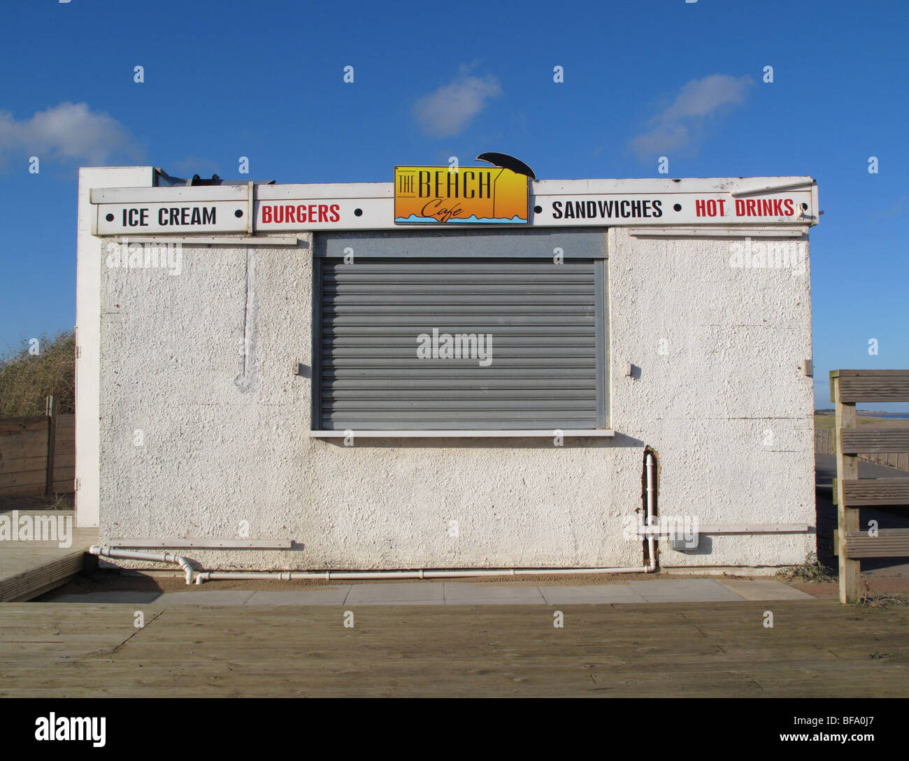 A closed beach cafe at a U.K. holiday resort. Stock Photo