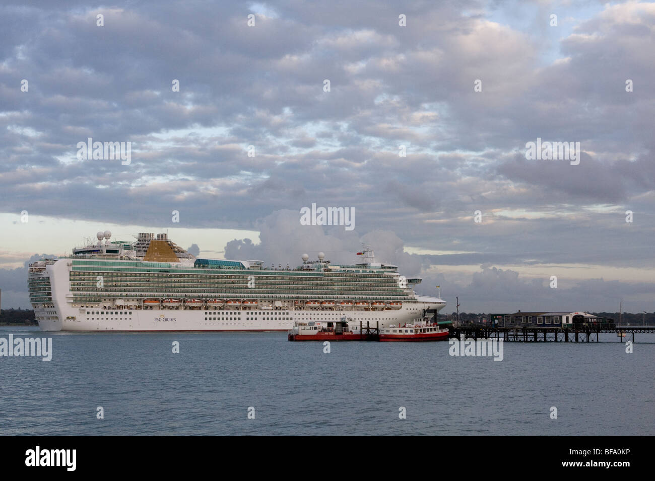 P & O ocean going liners leaving Southampton Water, Hampshire, England