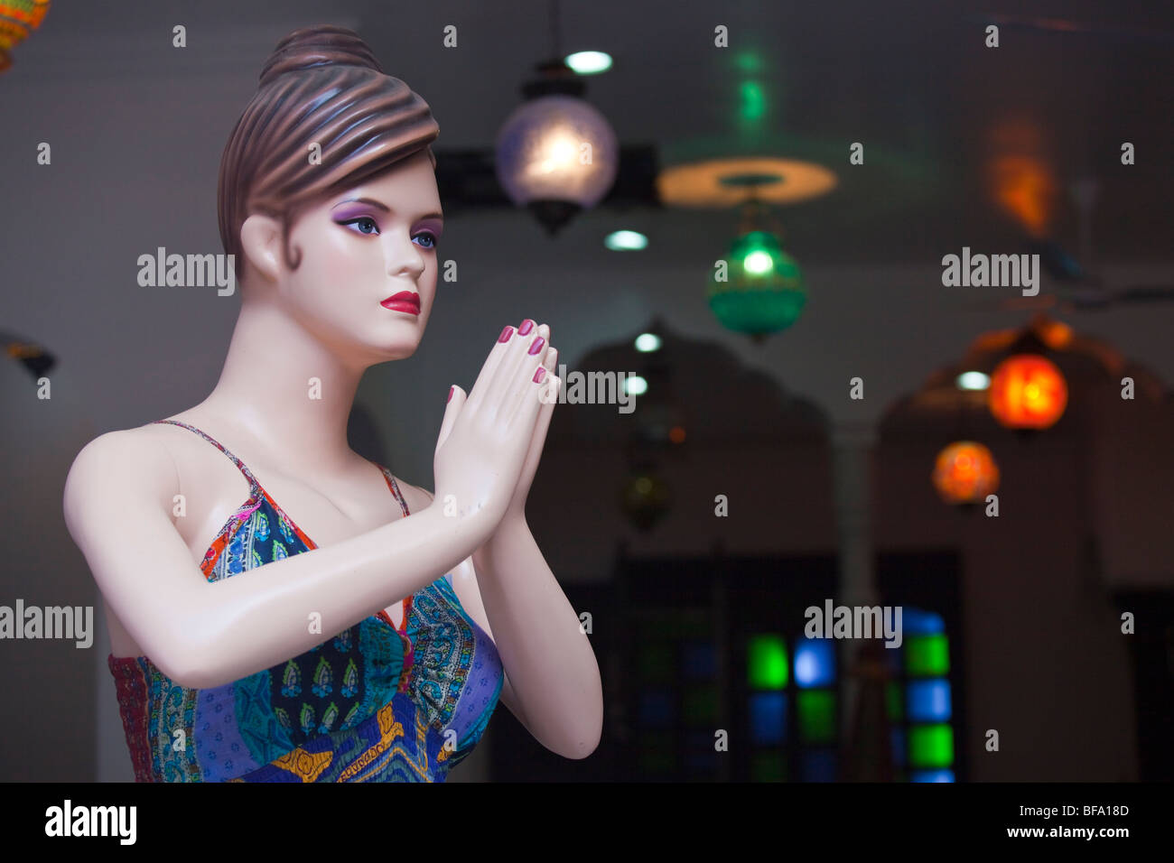 Mannequin at an upscale clothing shop in Sadar Bazar in Pushkar India