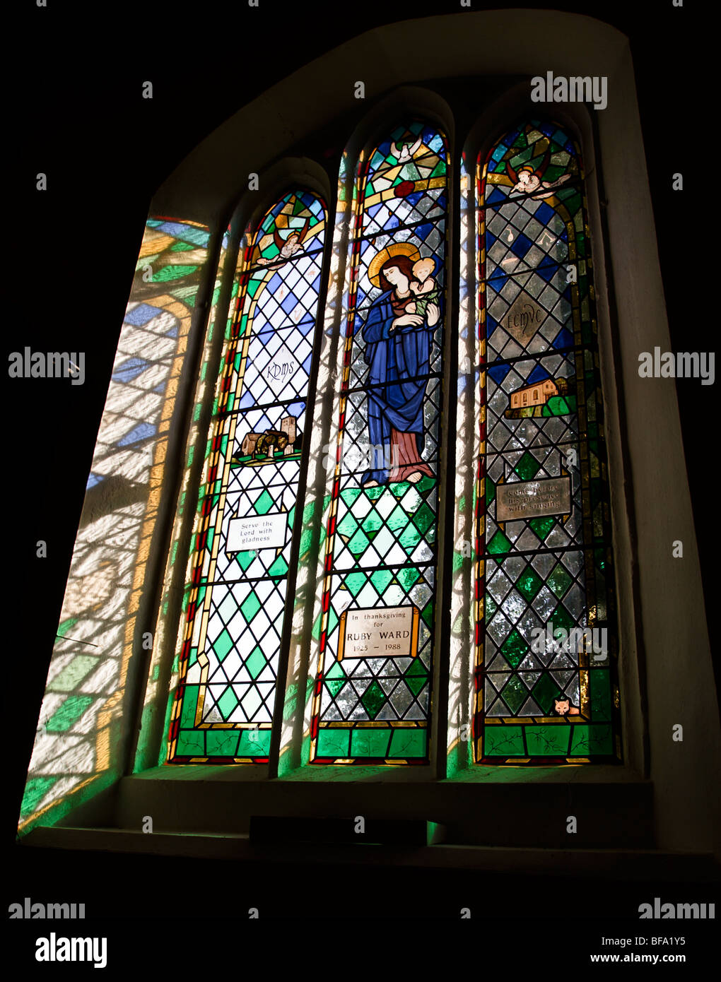 Colourful church stained glass window greasley church nottinghamshire