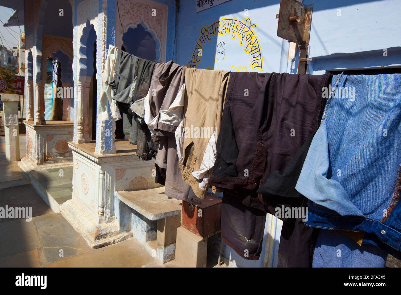 Laundry drying outside a Haveli in Pushkar India Stock Photo Alamy