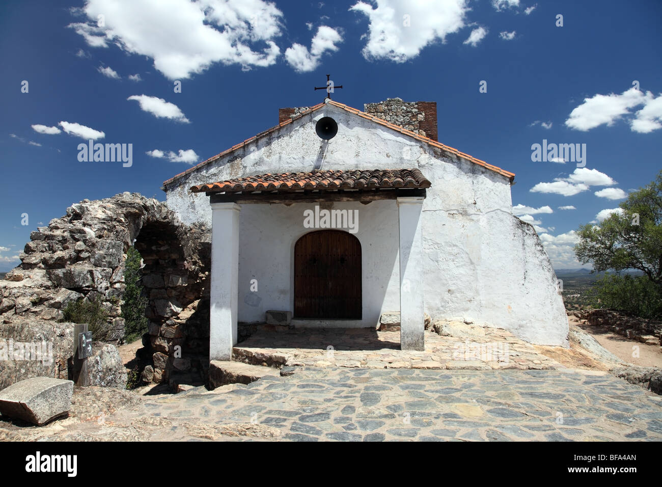 The Ermita chapel at El Castillo de Monfrague, Monfrague National Park, Extremadura Spain Stock Photo