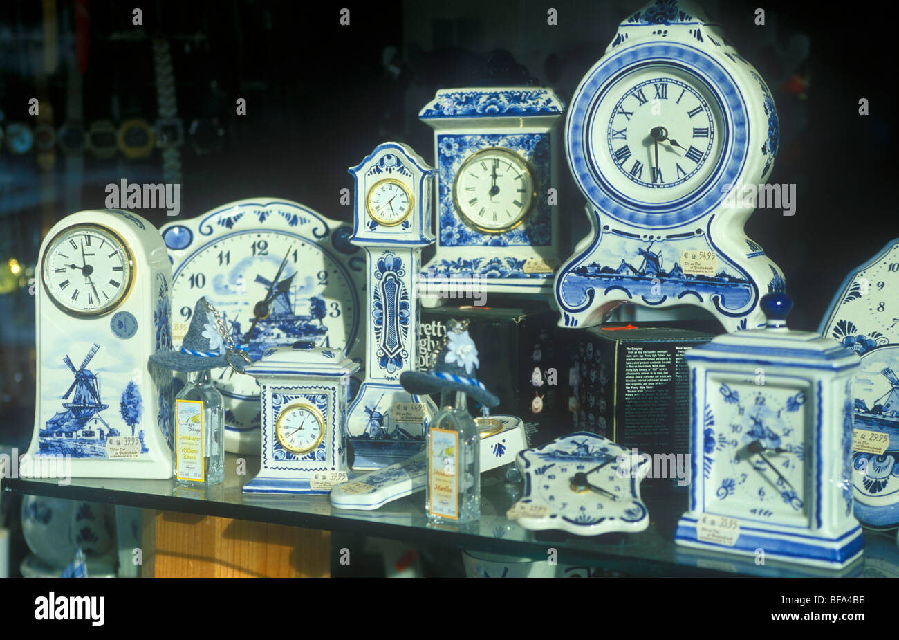 china clocks in a window display, Friedrichstadt Stock Photo - Alamy