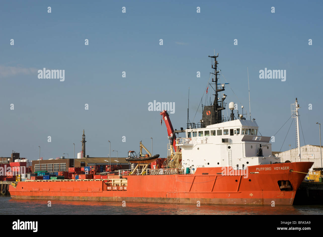 Putford Voyager, a North Sea gas field supply vessel, Great Yarmouth, Norfolk, UK Stock Photo