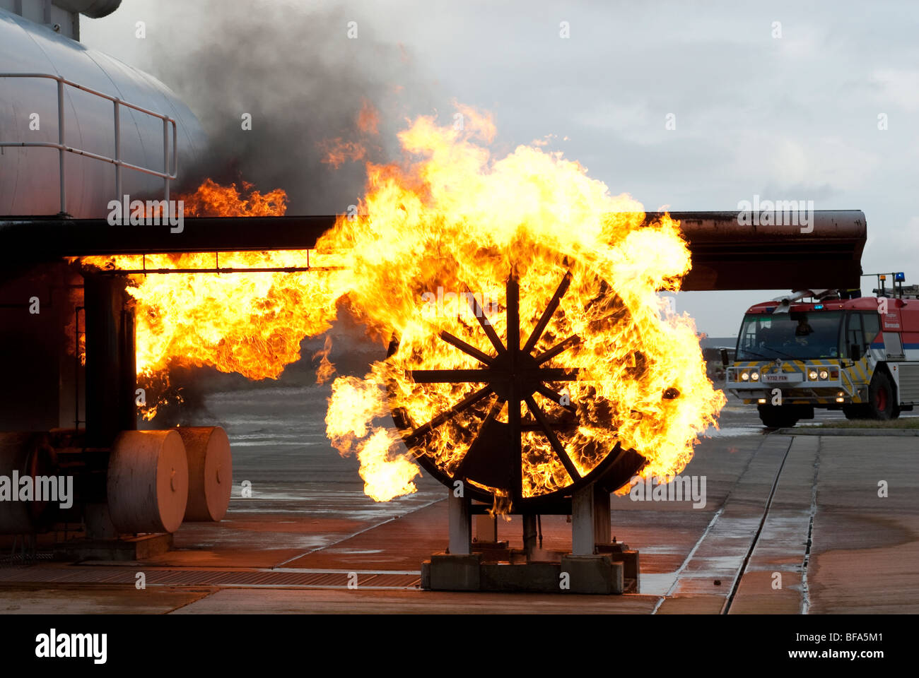Aeroplane Engine Fire Training rig with Flames Stock Photo Alamy