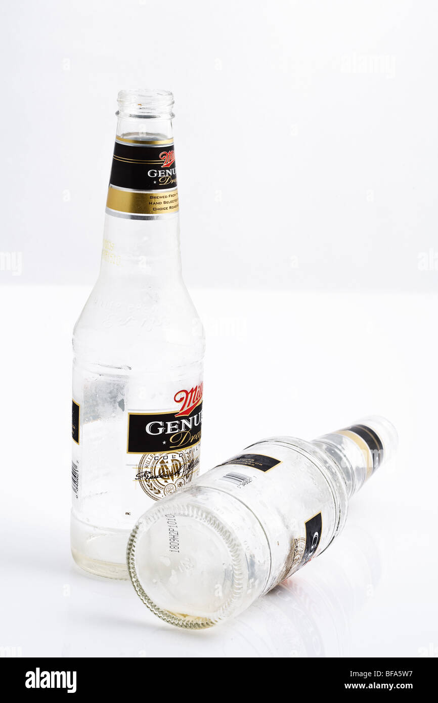 Two empty beer bottles Stock Photo Alamy
