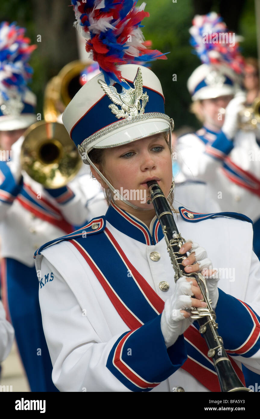 Young girl playing horn in Bristol Rhode Island Fourth of July parade ...