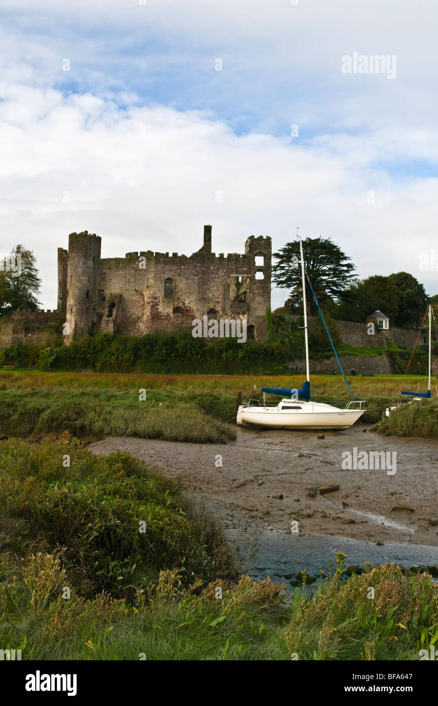 Laugharne Castle and Taf Estuary Stock Photo