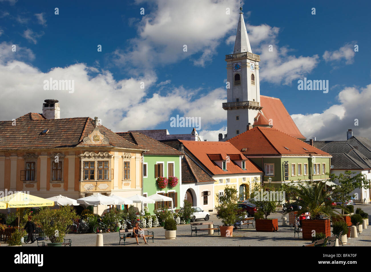 Buildings on the main square, Rust ( Hungarian: Ruszt ) on the Neusiedler See, Burgenland, Austria  Stock Photo
