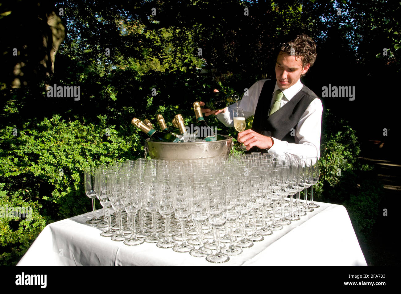 Glasses champagne party wedding waiter garden glas Stock Photo